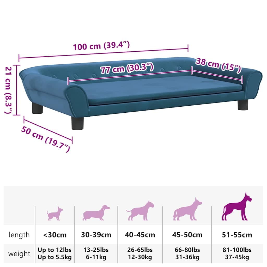 Lettino per Cani Blu 100x50x21 cm in Velluto — miniatura 6 di 6