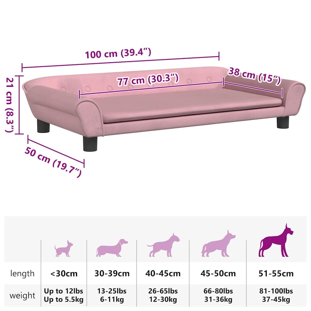 Lettino per Cani Rosa 100x50x21 cm in Velluto — miniatura 6 di 6