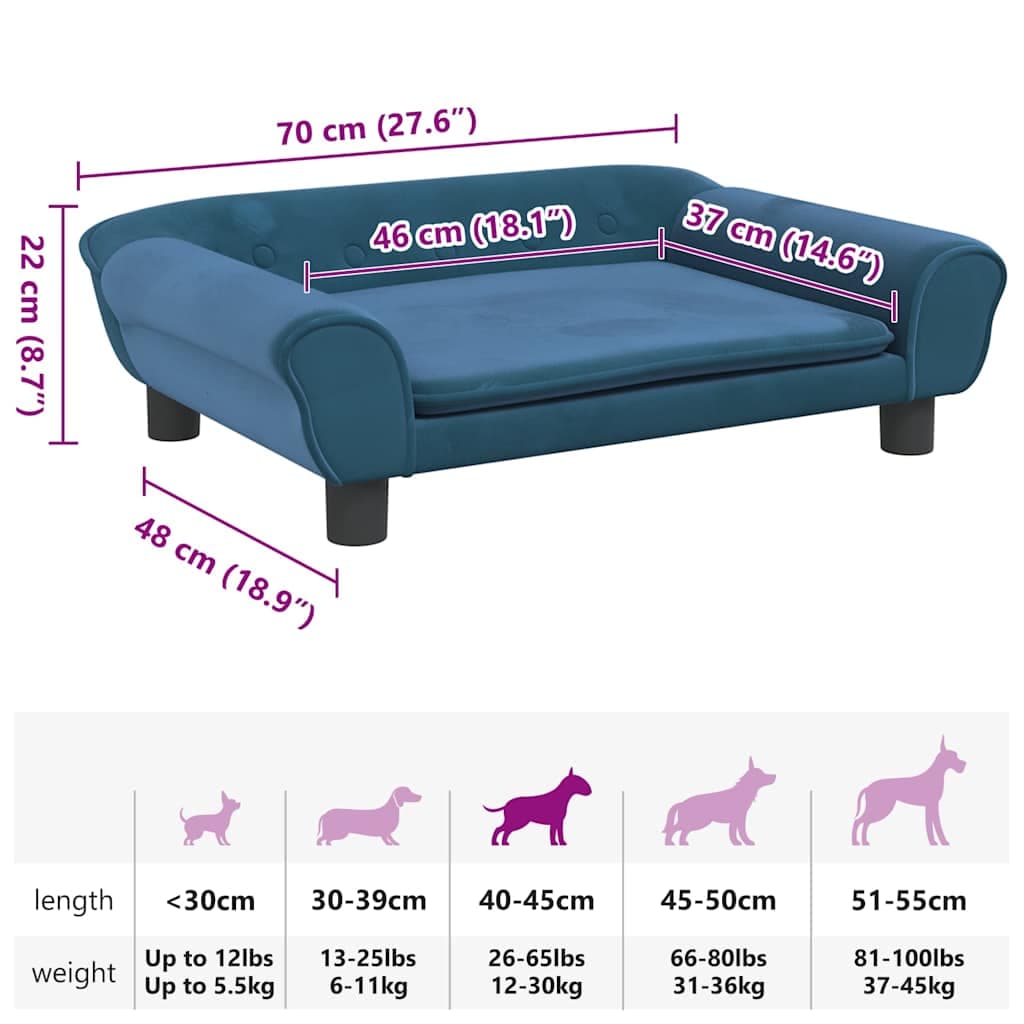 Lettino per Cani Blu 70x48x22 cm in Velluto — miniatura 6 di 6