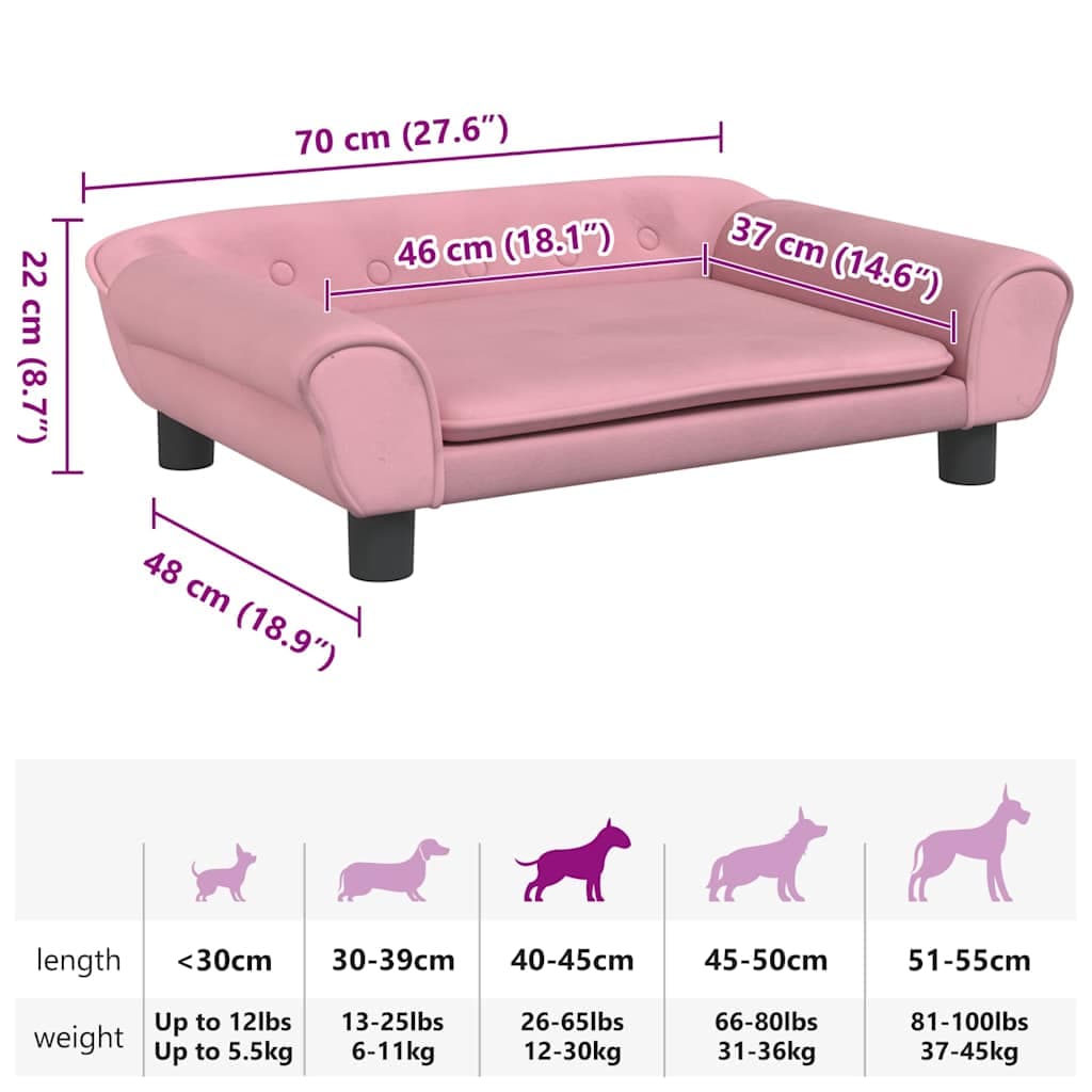Lettino per Cani Rosa 70x48x22 cm in Velluto — miniatura 6 di 6