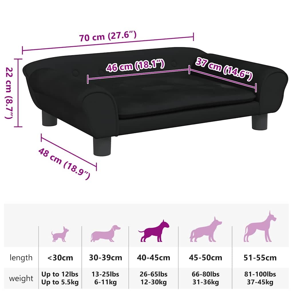 Lettino per Cani Nero 70x48x22 cm in Velluto — miniatura 6 di 6