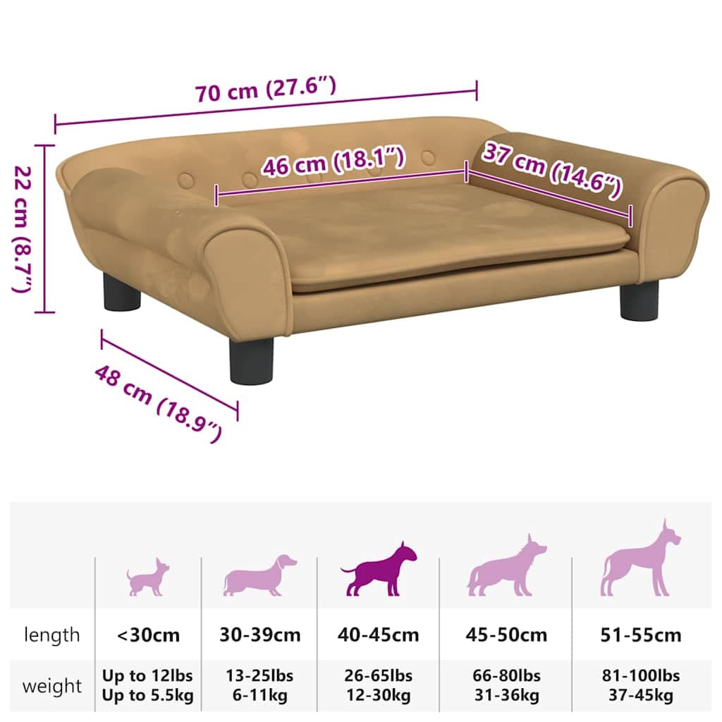 Lettino per Cani Marrone 70x48x22 cm in Velluto — miniatura 6 di 6