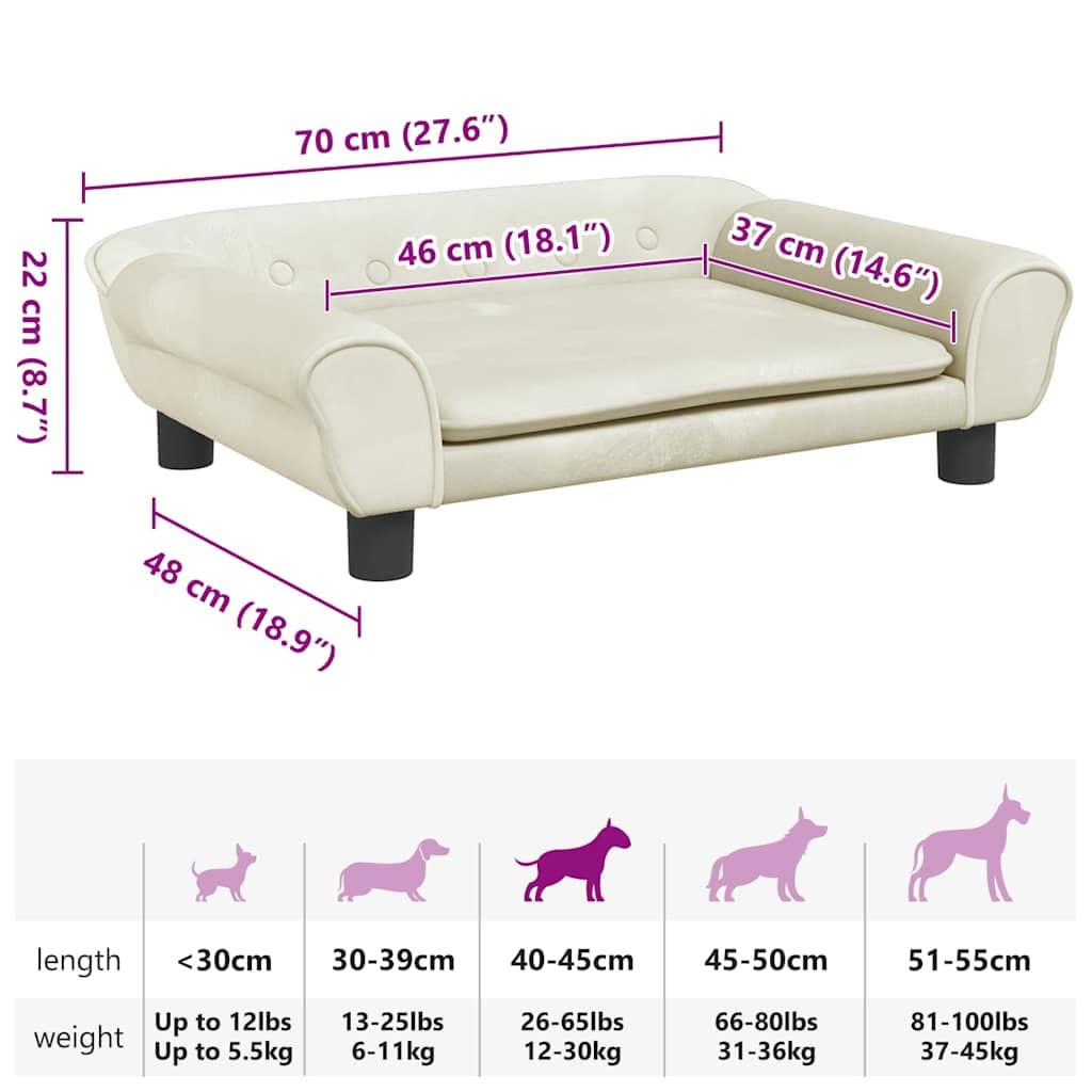 Lettino per Cani Crema 70x48x22 cm in Velluto — foto 6 di 6