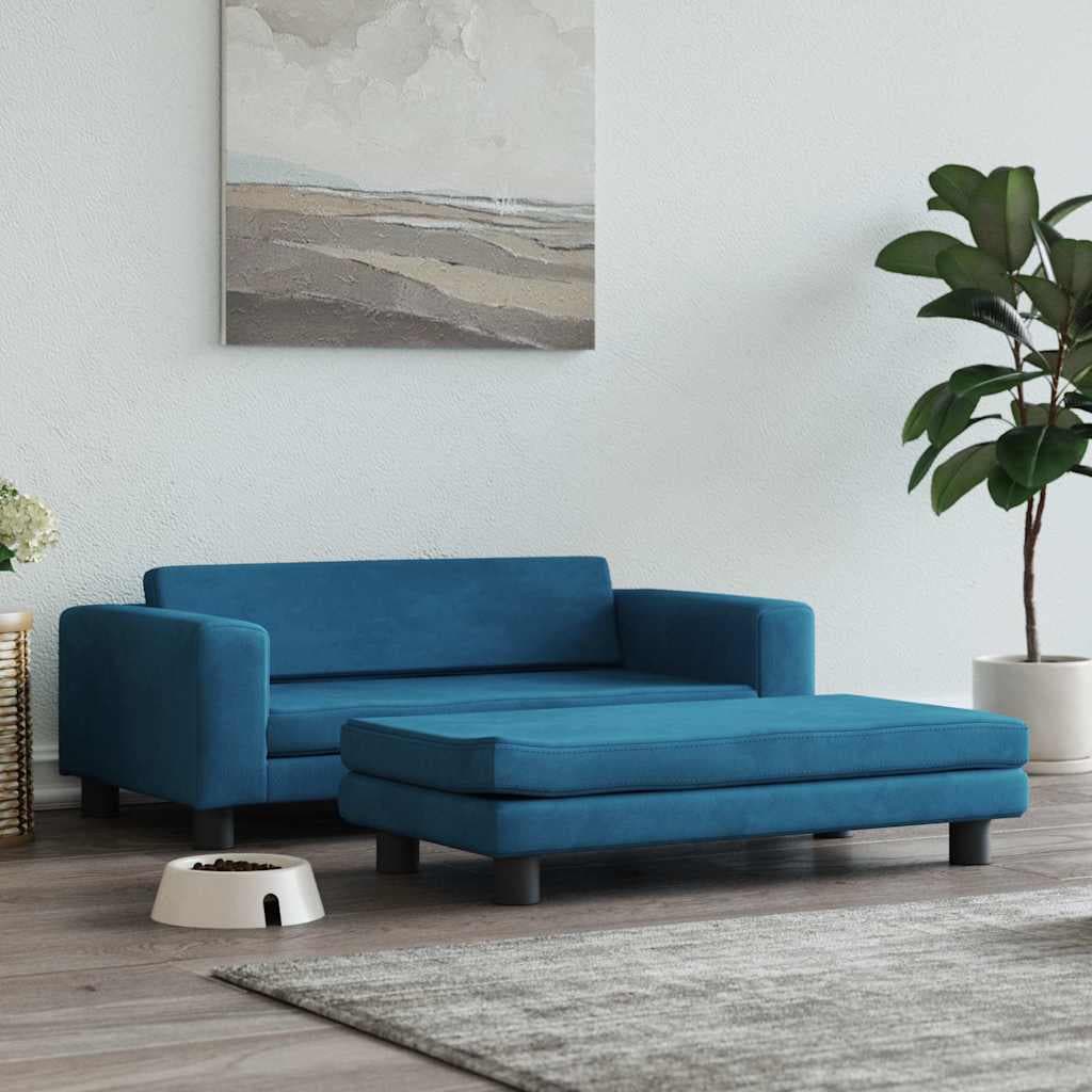 Lettino per Cani con Estensione Blu 100x50x30 cm in Velluto — miniatura 1 di 9