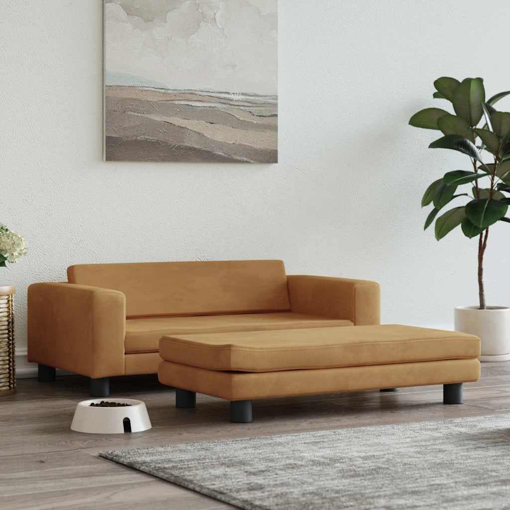 Lettino per Cani con Estensione Marrone 100x50x30 cm in Velluto — miniatura 1 di 9