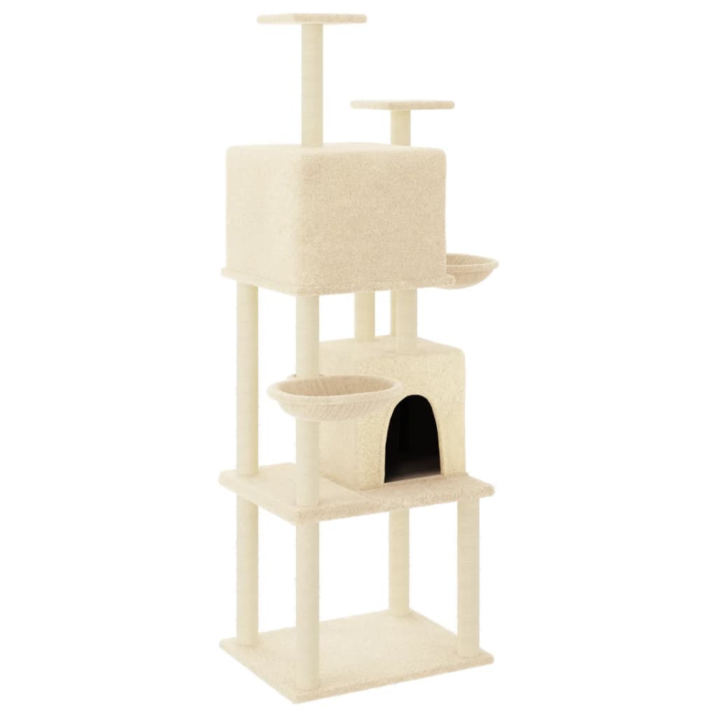 Albero per Gatti con Tiragraffi in Sisal Crema 180 cm — miniatura 2 di 7