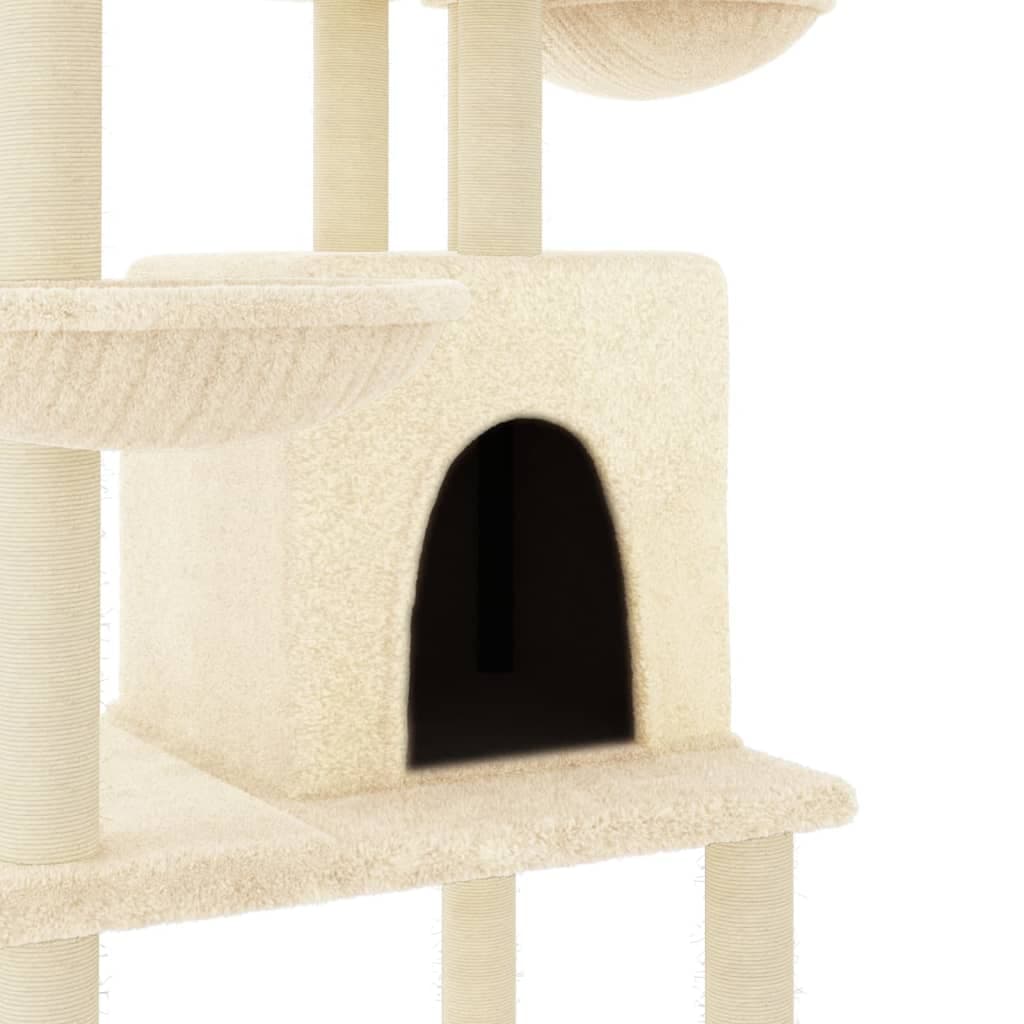 Albero per Gatti con Tiragraffi in Sisal Crema 180 cm — miniatura 5 di 7