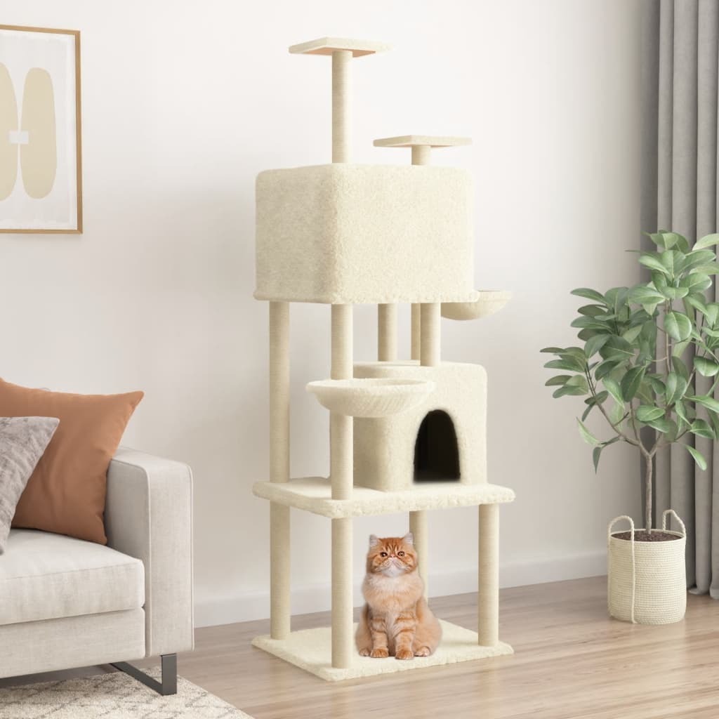 Albero per Gatti con Tiragraffi in Sisal Crema 180 cm — miniatura 1 di 7