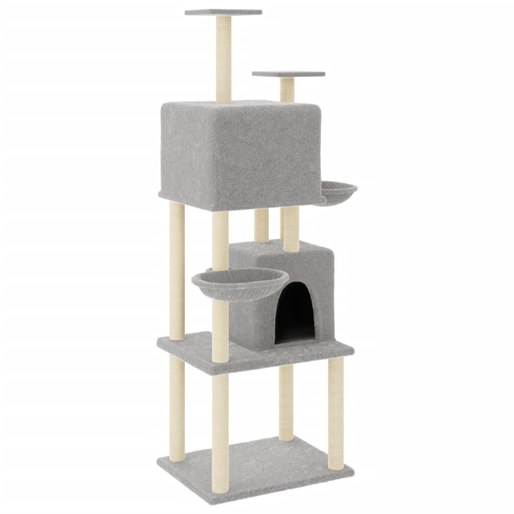Albero per Gatti con Tiragraffi in Sisal Grigio Chiaro 180 cm — miniatura 2 di 7