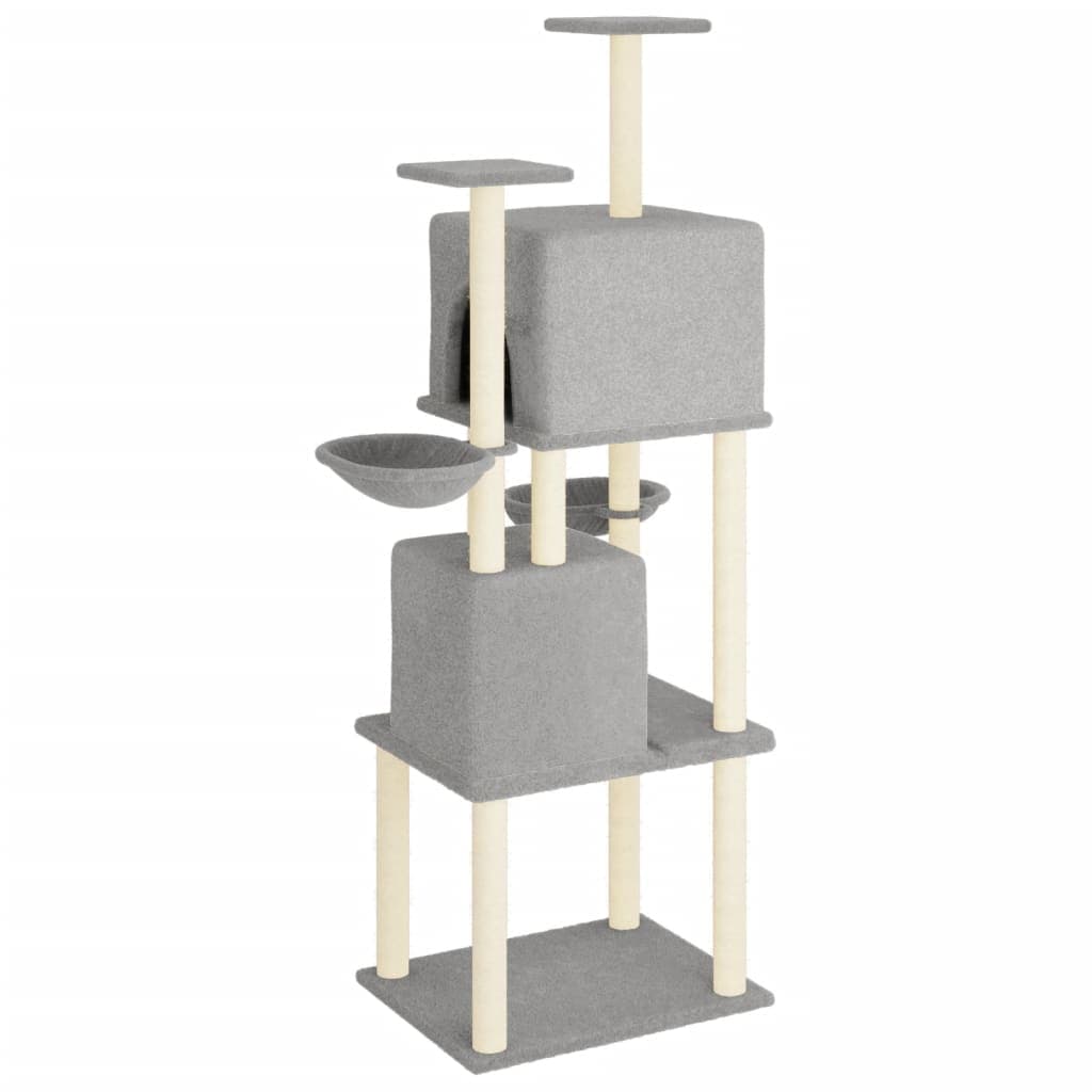 Albero per Gatti con Tiragraffi in Sisal Grigio Chiaro 180 cm — miniatura 4 di 7