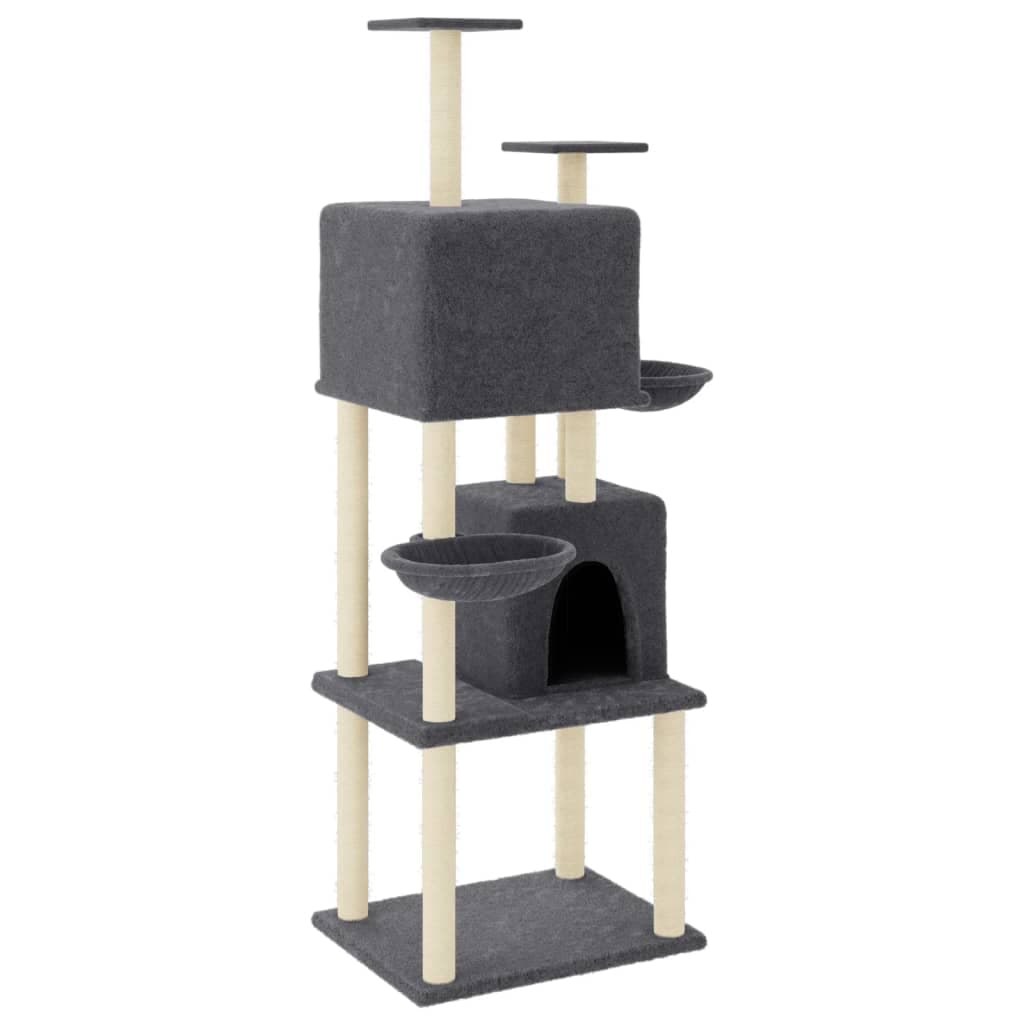 Albero per Gatti con Tiragraffi in Sisal Grigio Scuro 180 cm — miniatura 2 di 7