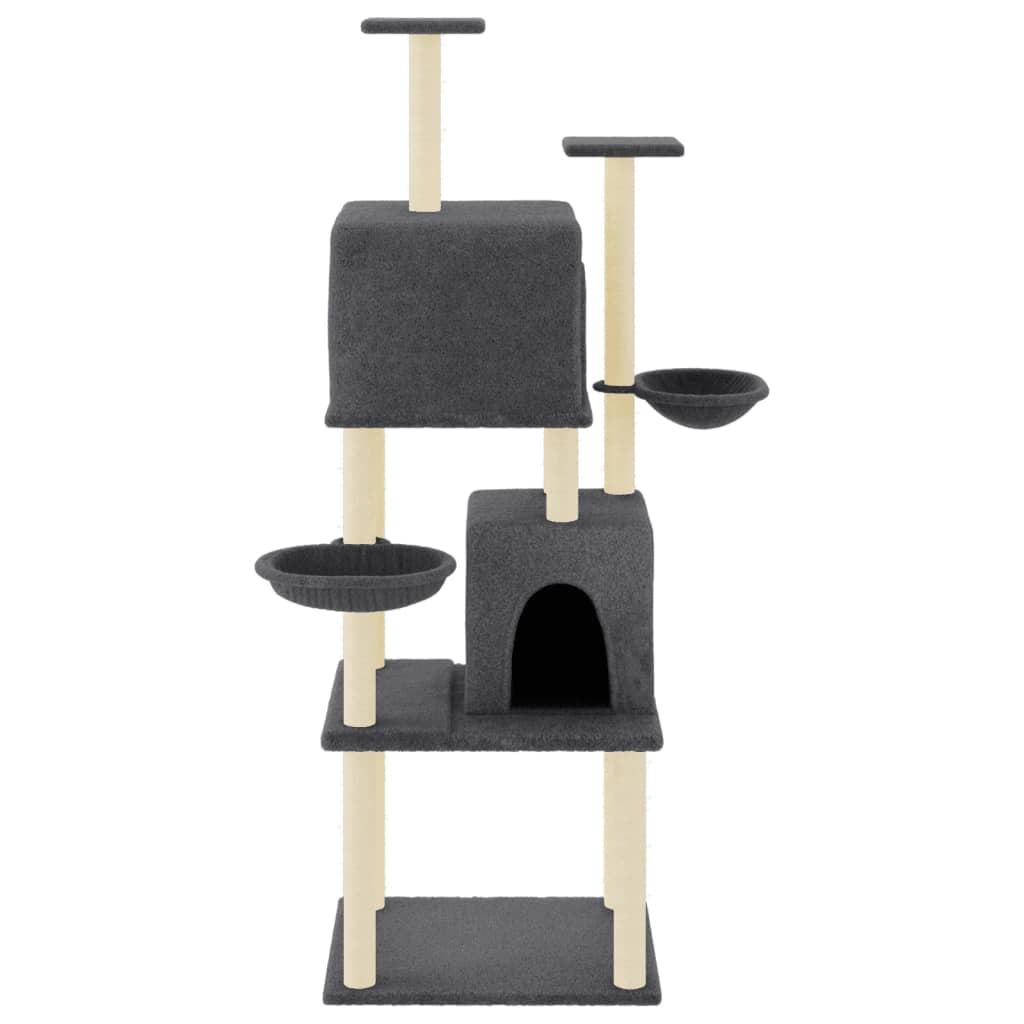 Albero per Gatti con Tiragraffi in Sisal Grigio Scuro 180 cm — miniatura 3 di 7