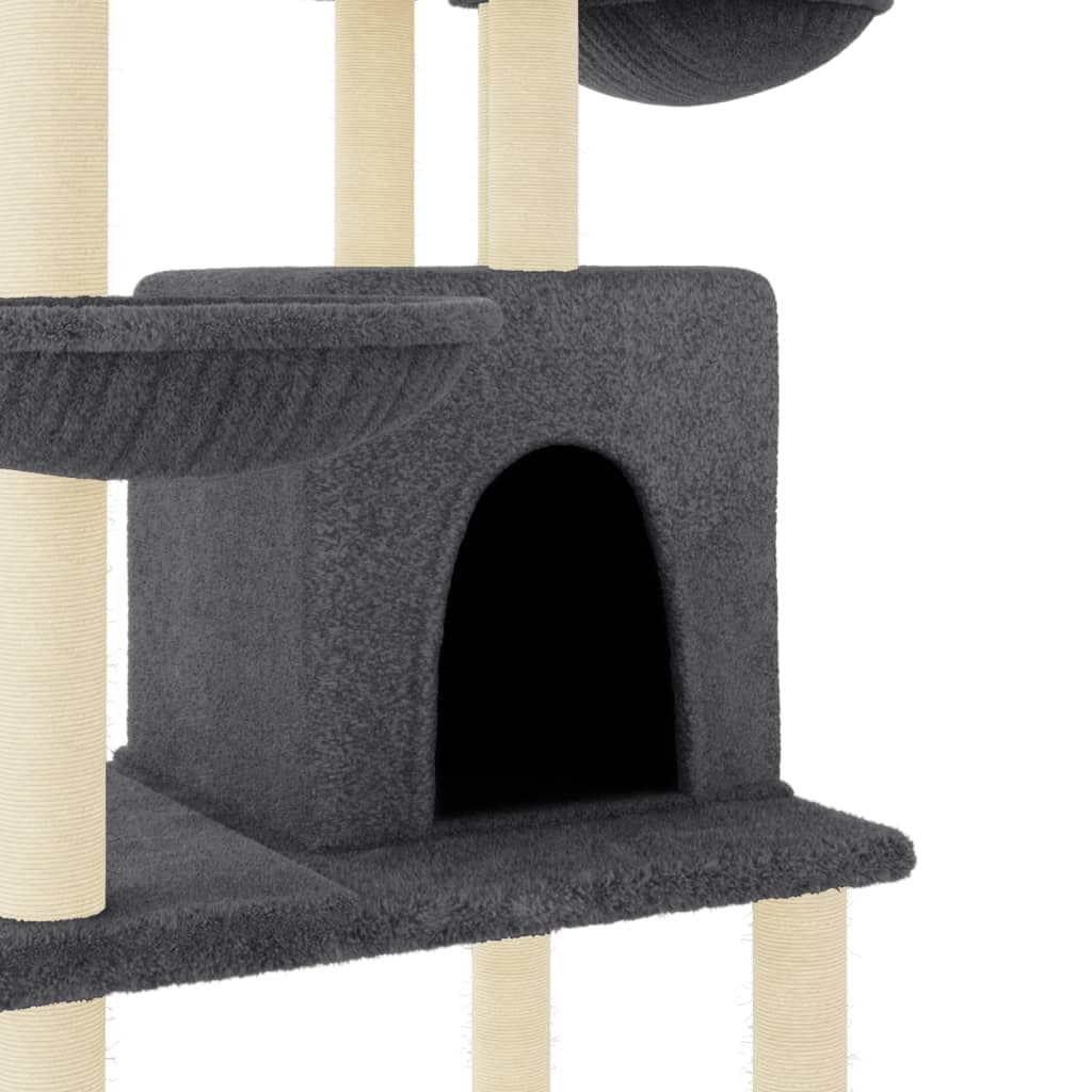 Albero per Gatti con Tiragraffi in Sisal Grigio Scuro 180 cm — miniatura 5 di 7