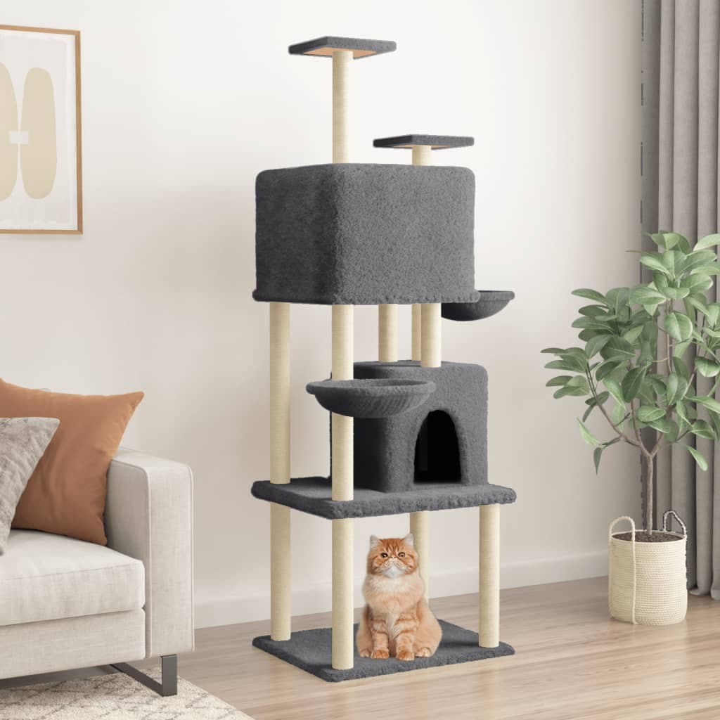 Albero per Gatti con Tiragraffi in Sisal Grigio Scuro 180 cm — miniatura 1 di 7