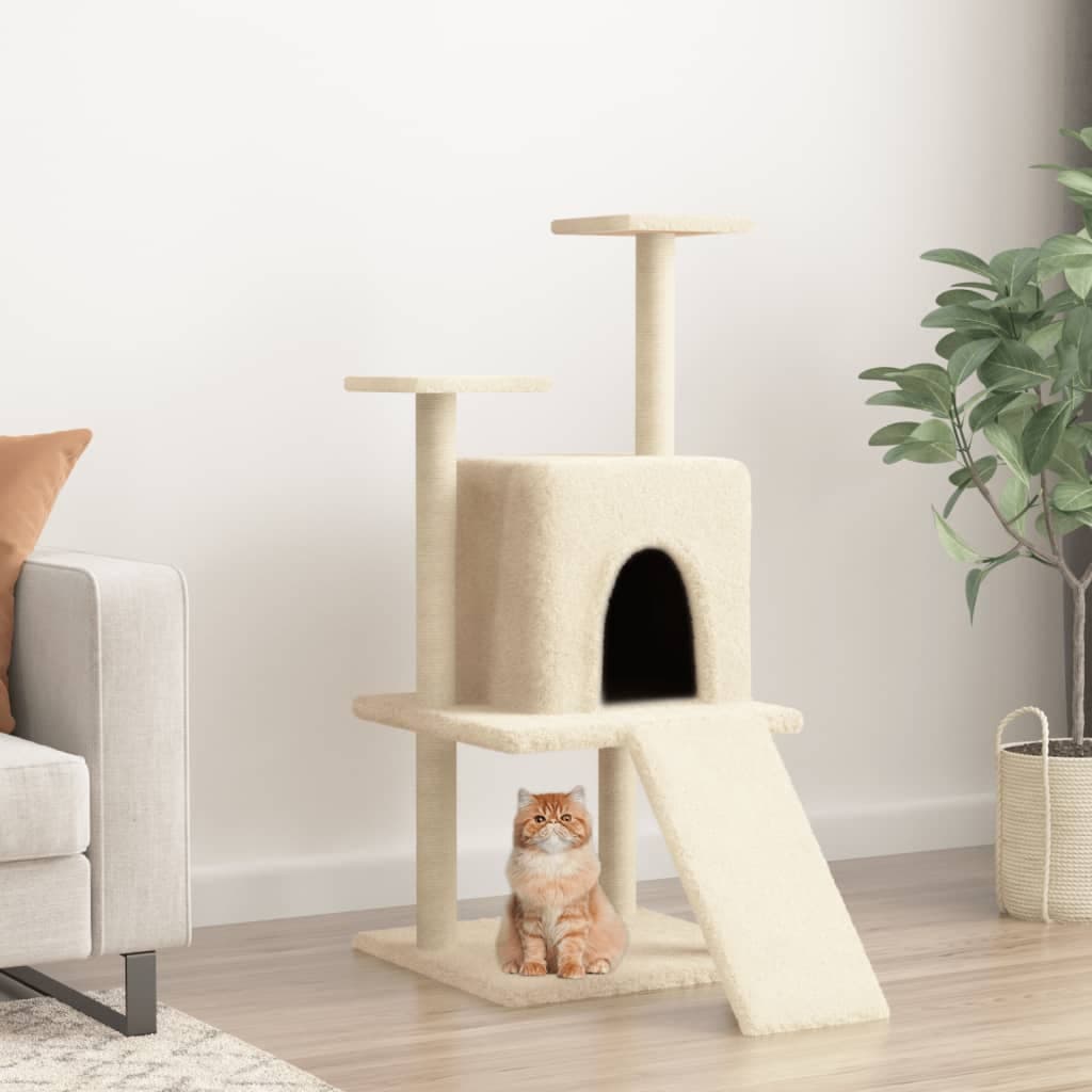 Albero per Gatti con Tiragraffi in Sisal Crema 110 cm — miniatura 1 di 6