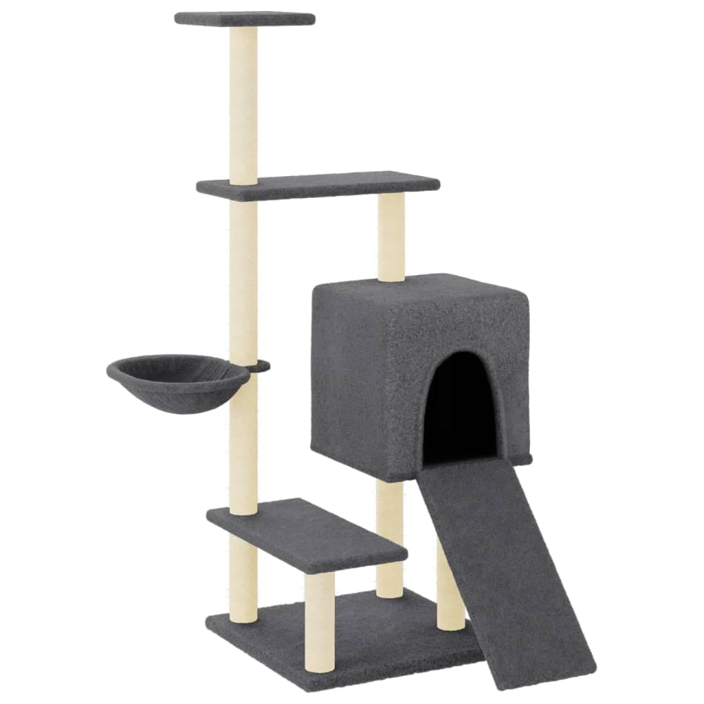 Albero per Gatti con Tiragraffi in Sisal Grigio Scuro 130,5 cm — miniatura 2 di 7