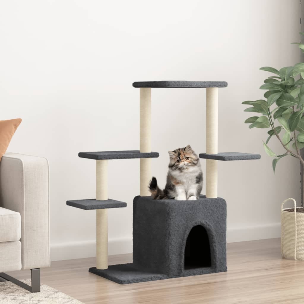 Albero per Gatti con Tiragraffi in Sisal Grigio Scuro 97,5 cm — miniatura 1 di 6