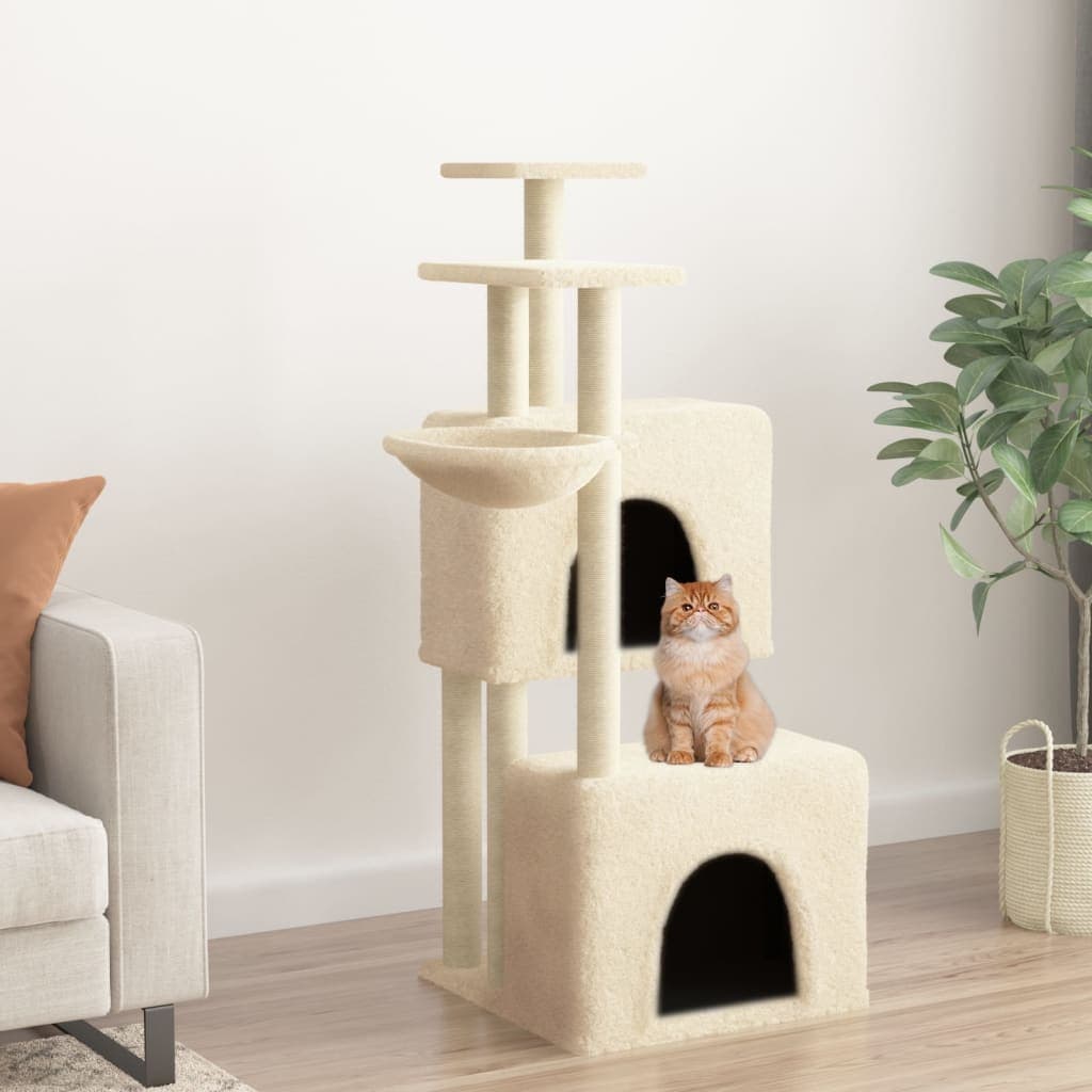 Albero per Gatti con Tiragraffi in Sisal Crema 122 cm — miniatura 1 di 7