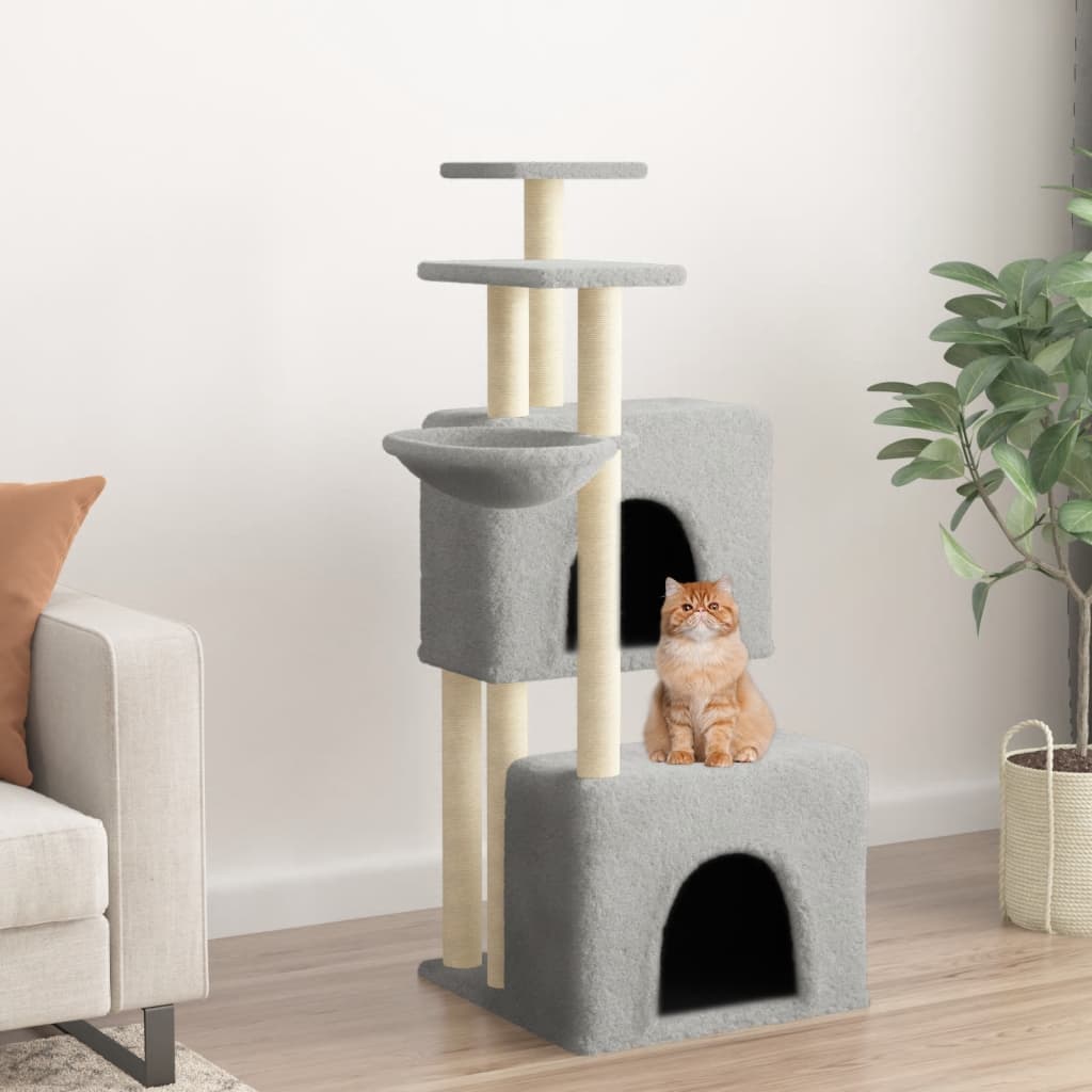 Albero per Gatti con Tiragraffi in Sisal Grigio Chiaro 122 cm — miniatura 1 di 7