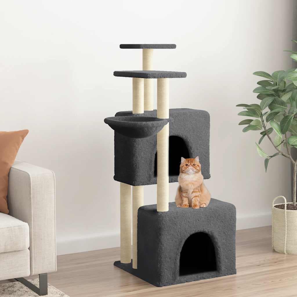 Albero per Gatti con Tiragraffi in Sisal Grigio Scuro 122 cm — miniatura 1 di 7
