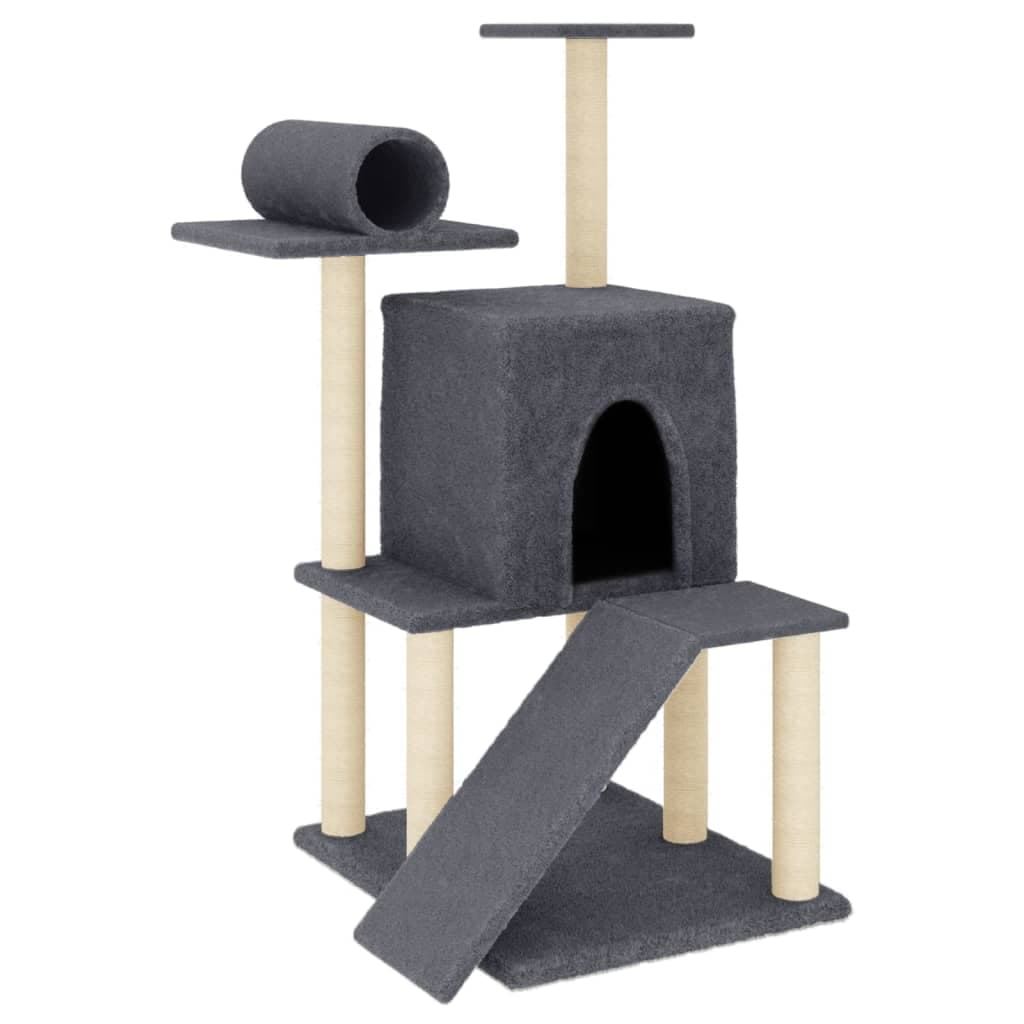 Albero per Gatti con Tiragraffi in Sisal Grigio Scuro 110,5 cm — miniatura 2 di 5