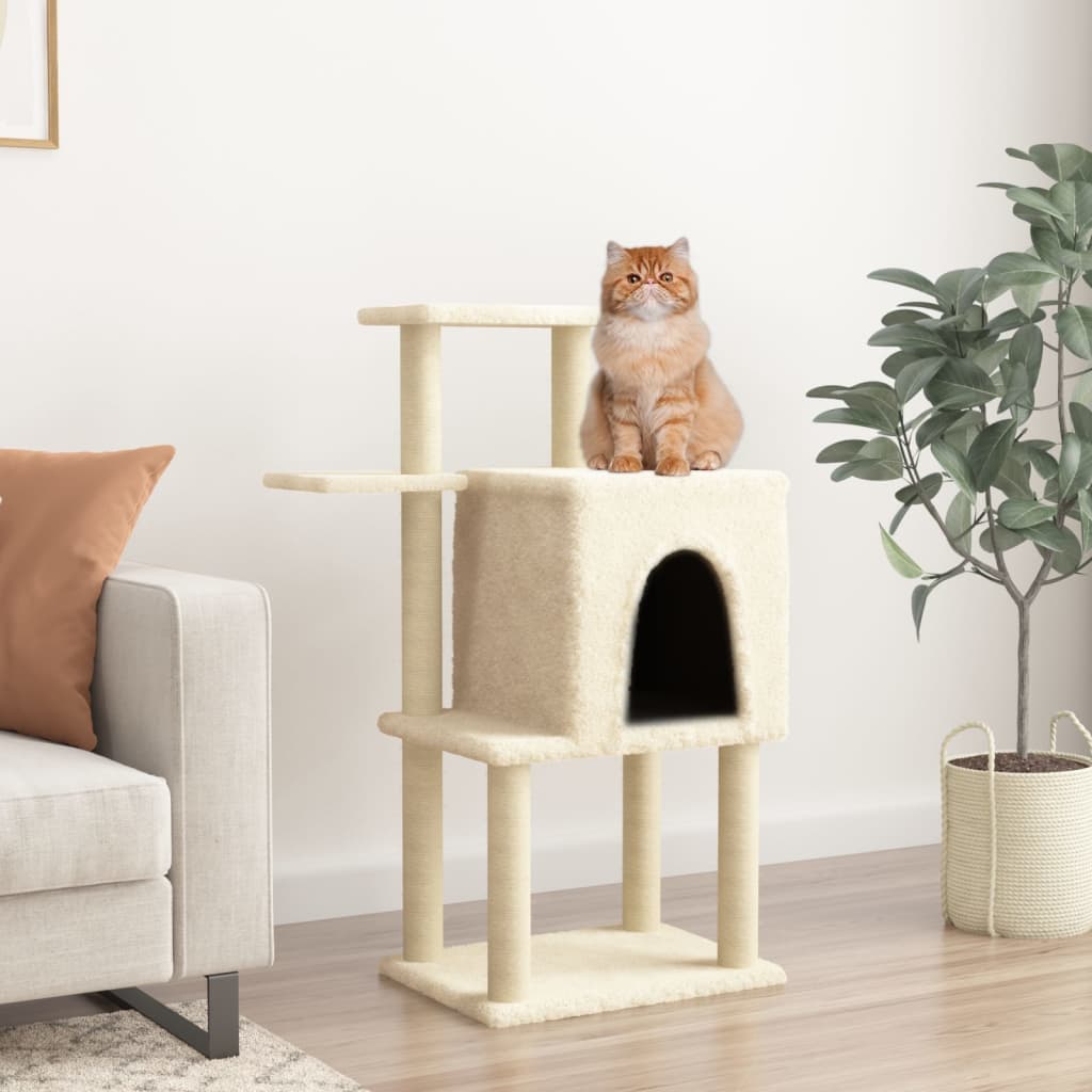 Albero per Gatti con Tiragraffi in Sisal Crema 97 cm — miniatura 1 di 5