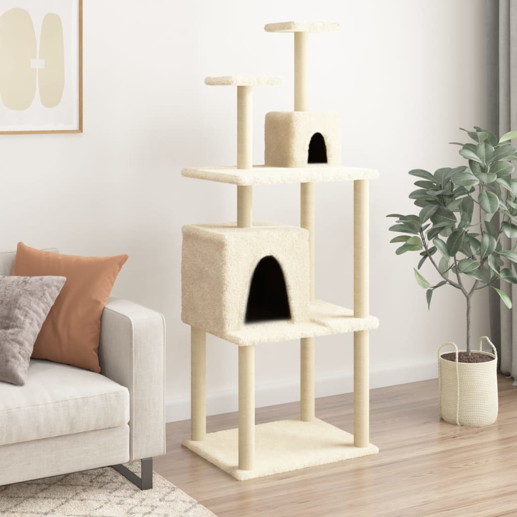 Albero per Gatti con Tiragraffi in Sisal Crema 167 cm — miniatura 1 di 5