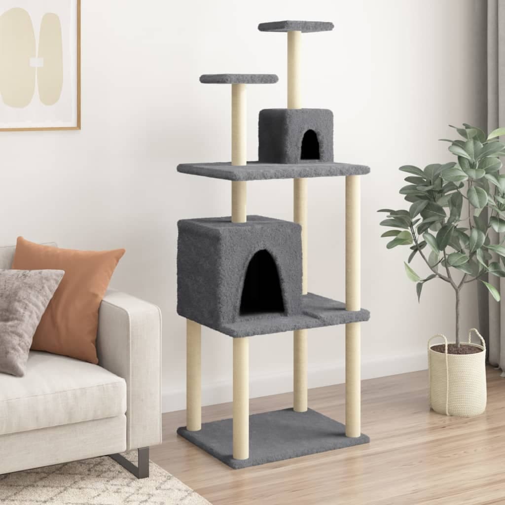 Albero per Gatti con Tiragraffi in Sisal Grigio Scuro 167 cm — miniatura 1 di 5
