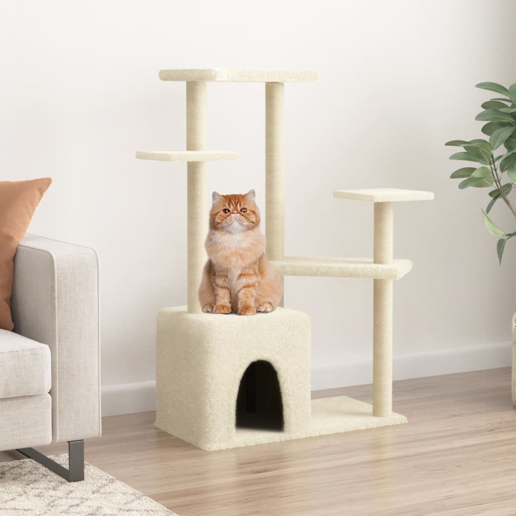 Albero per Gatti con Tiragraffi in Sisal Crema 107,5 cm — miniatura 1 di 6