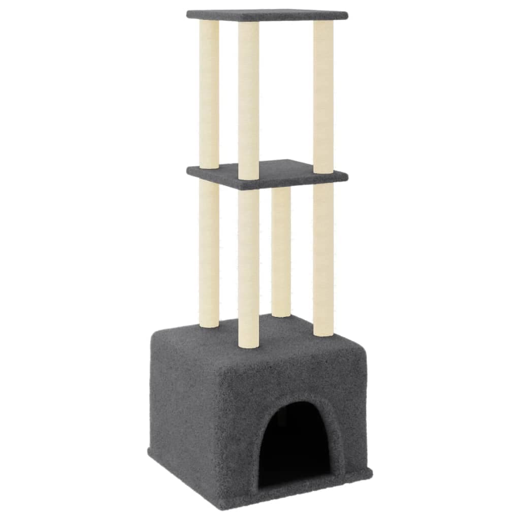 Albero per Gatti con Tiragraffi in Sisal Grigio Scuro 133,5 cm — miniatura 2 di 6