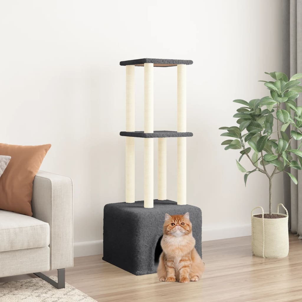 Albero per Gatti con Tiragraffi in Sisal Grigio Scuro 133,5 cm — miniatura 1 di 6