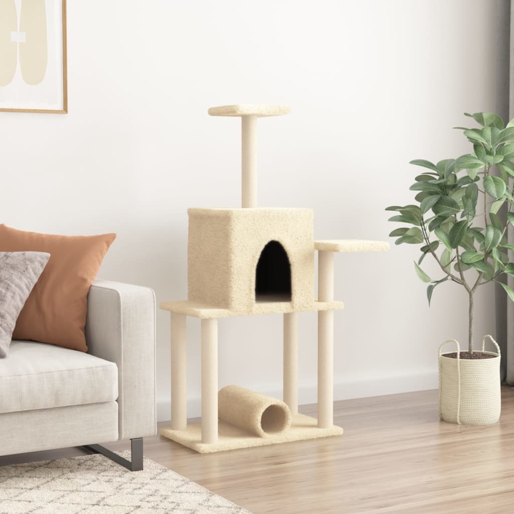 Albero per Gatti con Tiragraffi in Sisal Crema 122 cm — miniatura 3 di 7