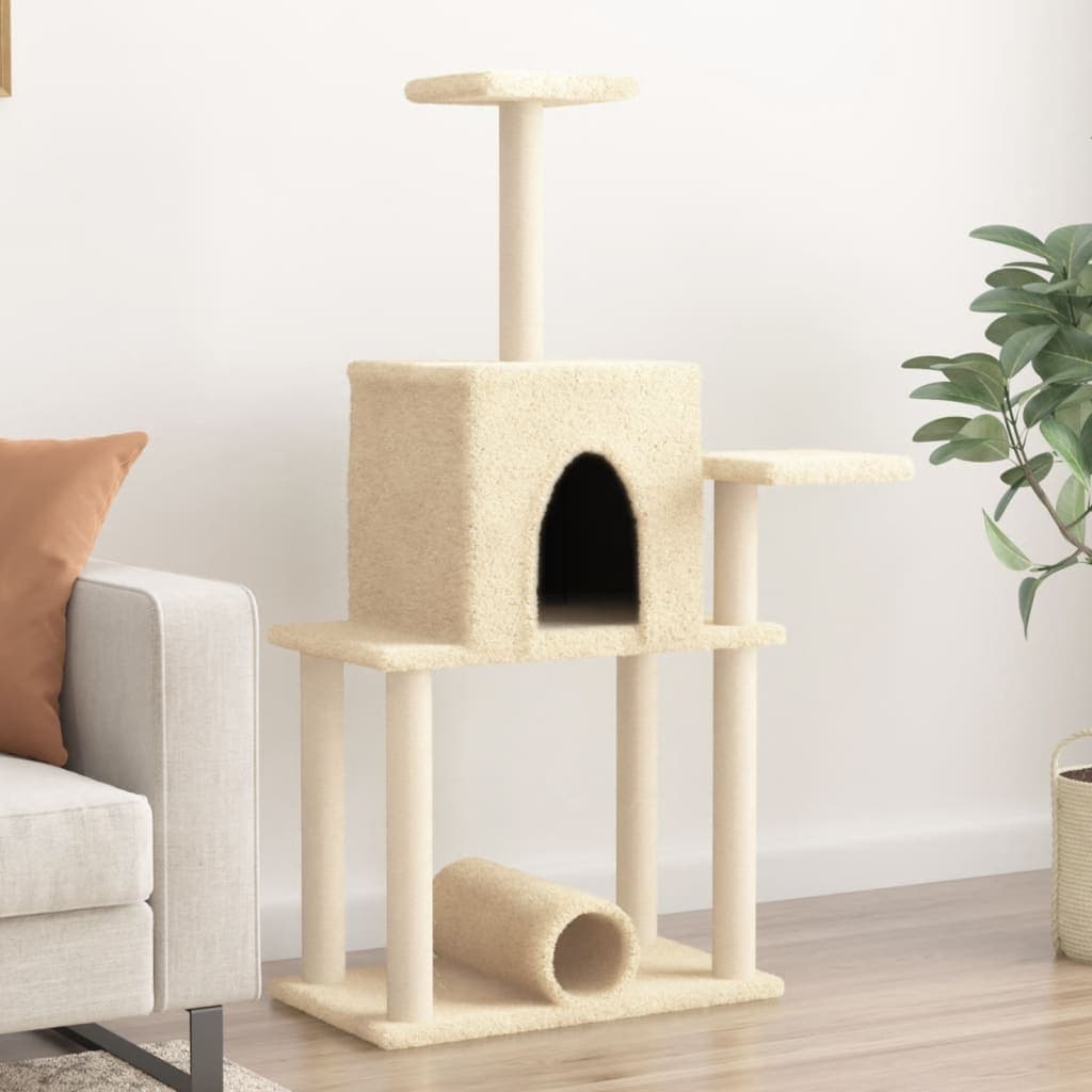 Albero per Gatti con Tiragraffi in Sisal Crema 122 cm — miniatura 1 di 7