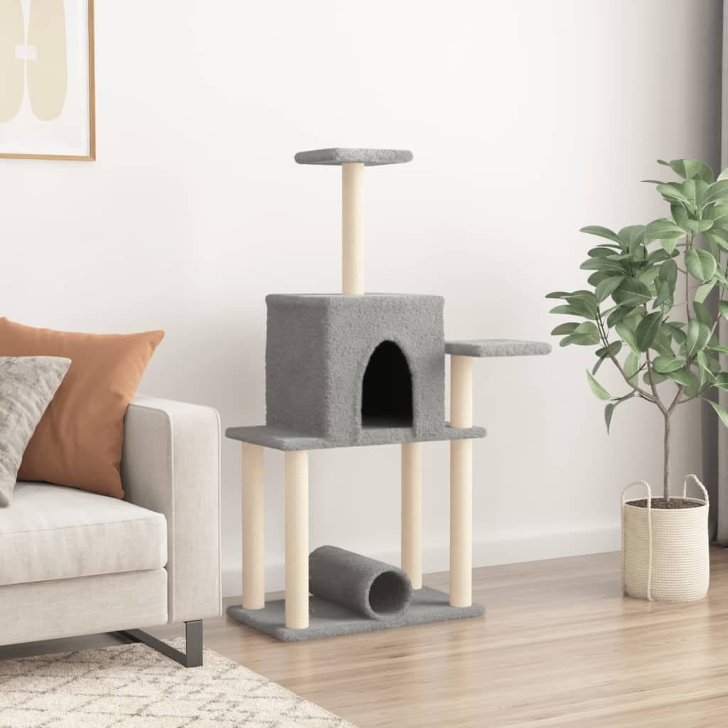 Albero per Gatti con Tiragraffi in Sisal Grigio Chiaro 122 cm — miniatura 3 di 7