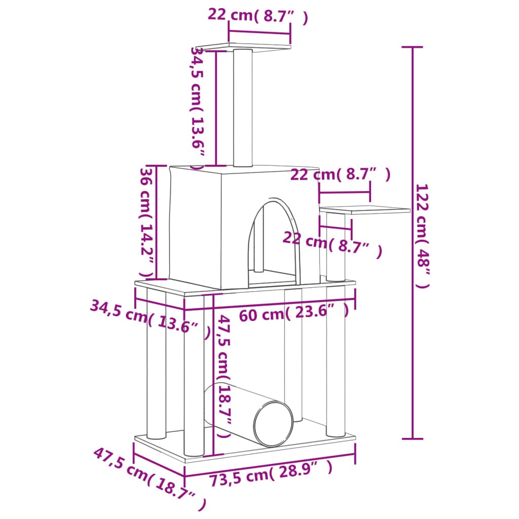 Albero per Gatti con Tiragraffi in Sisal Grigio Chiaro 122 cm — miniatura 7 di 7