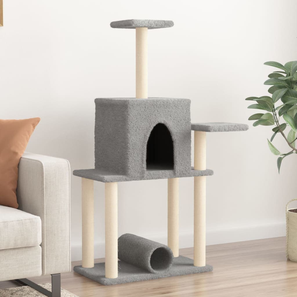 Albero per Gatti con Tiragraffi in Sisal Grigio Chiaro 122 cm — miniatura 1 di 7