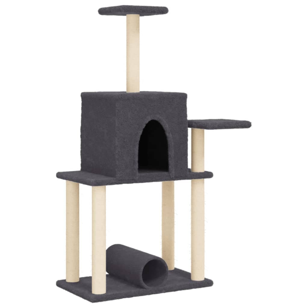 Albero per Gatti con Tiragraffi in Sisal Grigio Scuro 122 cm — miniatura 2 di 7