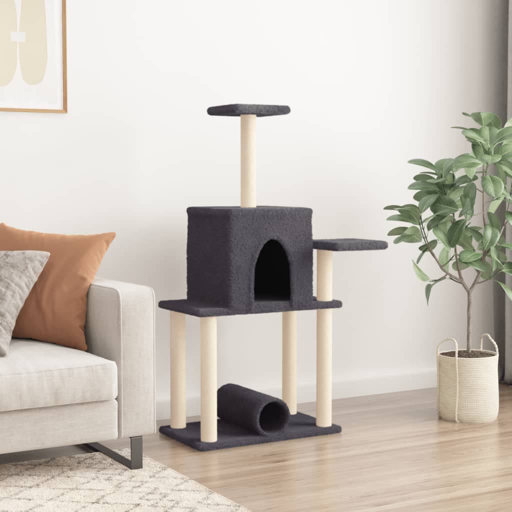 Albero per Gatti con Tiragraffi in Sisal Grigio Scuro 122 cm — miniatura 3 di 7