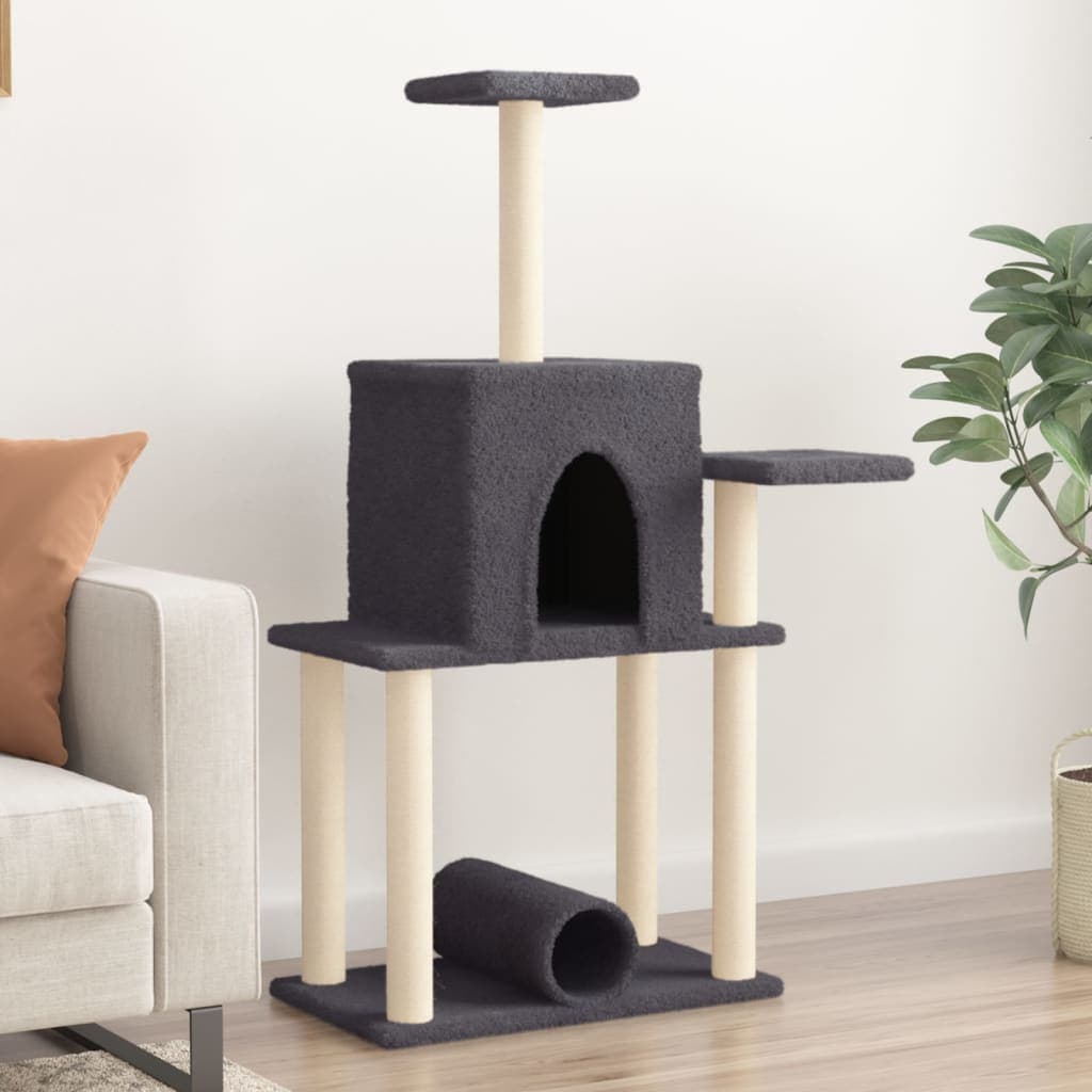 Albero per Gatti con Tiragraffi in Sisal Grigio Scuro 122 cm — miniatura 1 di 7