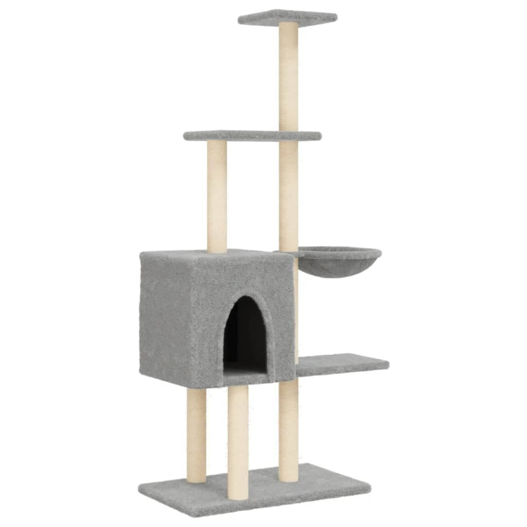 Albero per Gatti con Tiragraffi in Sisal Grigio Chiaro 145 cm — miniatura 2 di 8