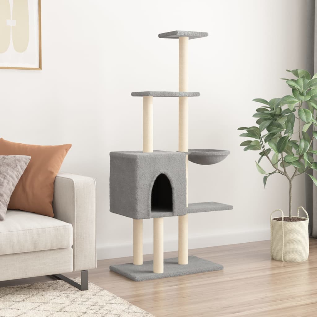 Albero per Gatti con Tiragraffi in Sisal Grigio Chiaro 145 cm — miniatura 3 di 8