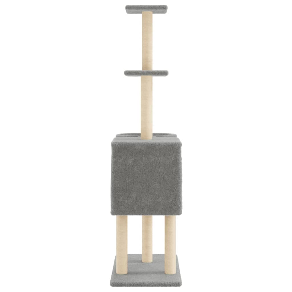 Albero per Gatti con Tiragraffi in Sisal Grigio Chiaro 145 cm — miniatura 4 di 8
