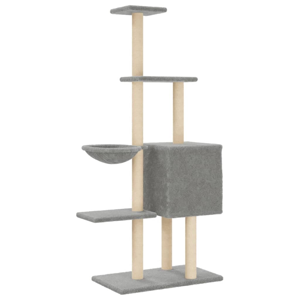 Albero per Gatti con Tiragraffi in Sisal Grigio Chiaro 145 cm — miniatura 5 di 8