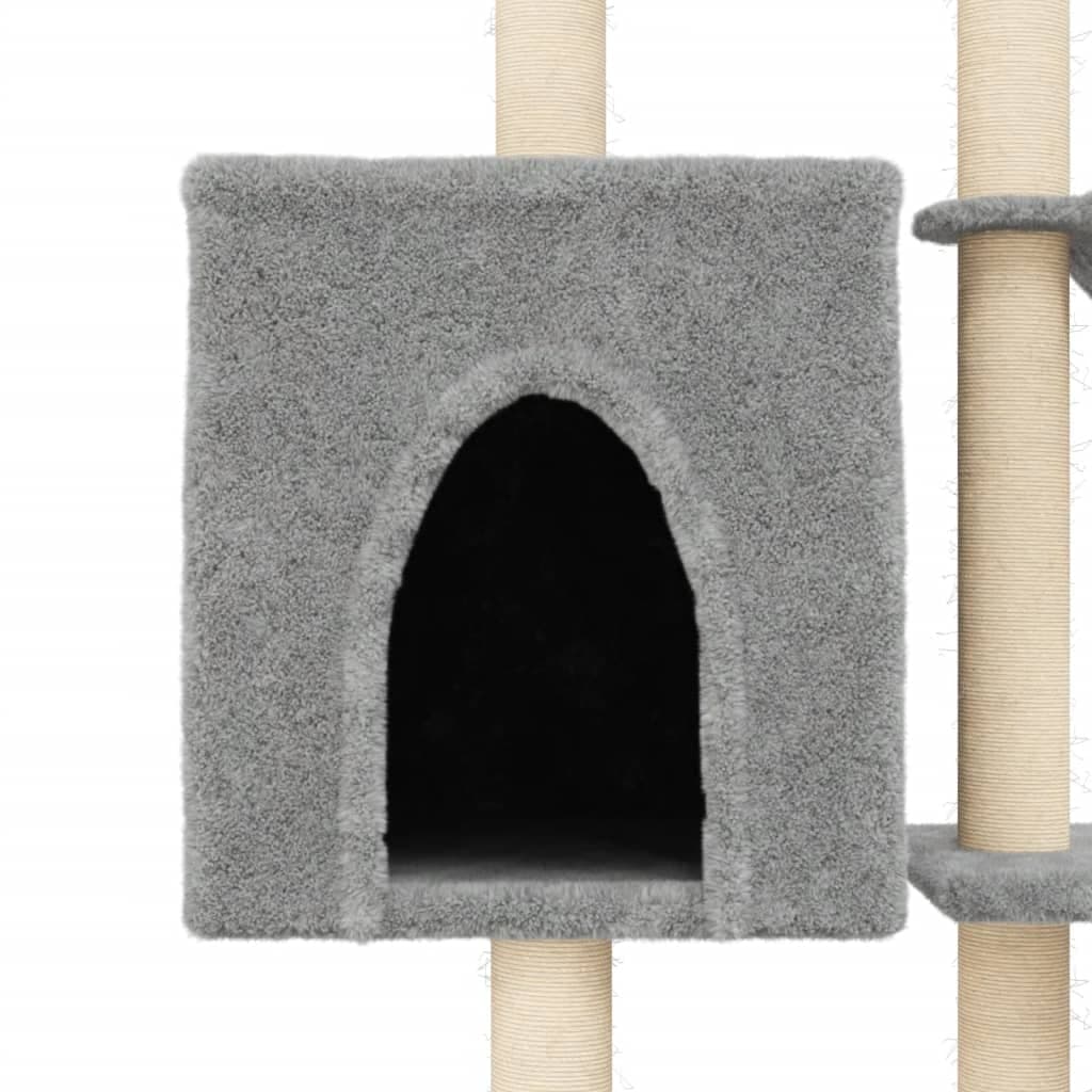 Albero per Gatti con Tiragraffi in Sisal Grigio Chiaro 145 cm — miniatura 6 di 8