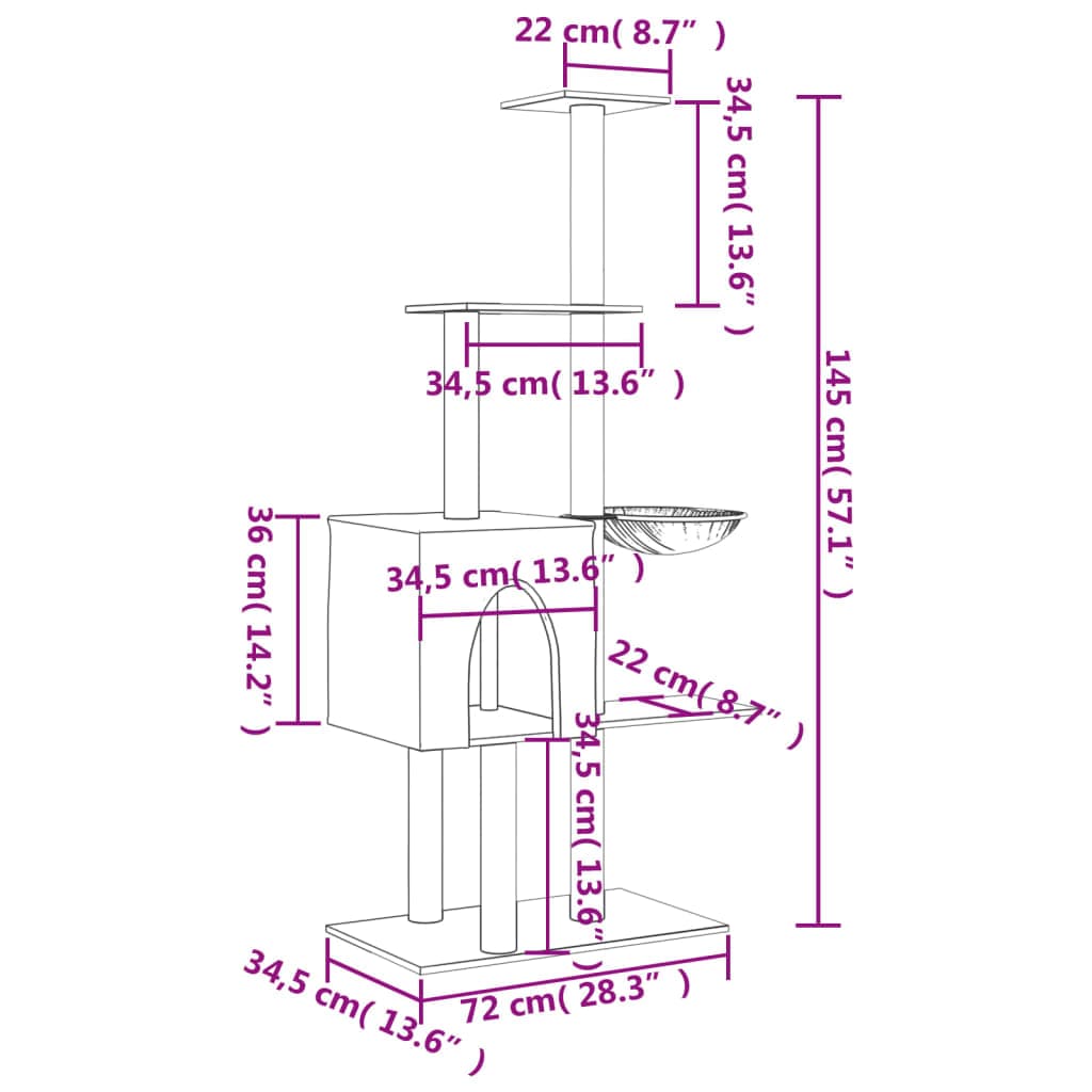 Albero per Gatti con Tiragraffi in Sisal Grigio Chiaro 145 cm — miniatura 8 di 8