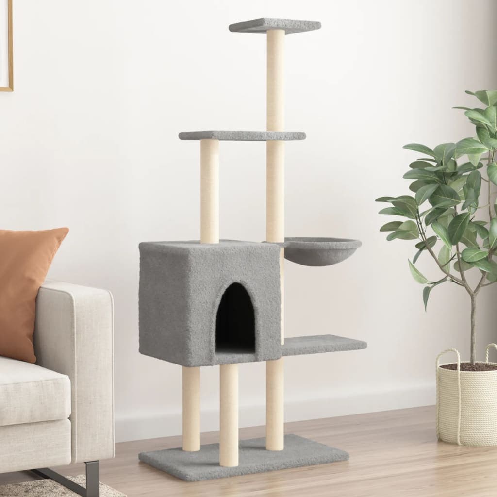Albero per Gatti con Tiragraffi in Sisal Grigio Chiaro 145 cm — miniatura 1 di 8
