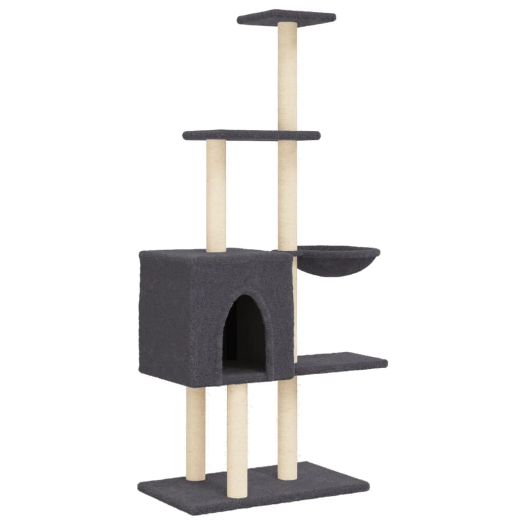 Albero per Gatti con Tiragraffi in Sisal Grigio Scuro 145 cm — miniatura 2 di 8