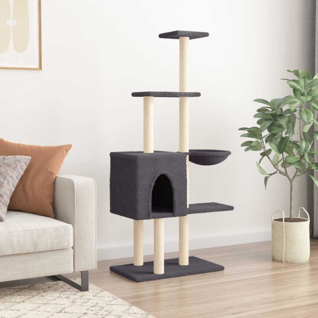 Albero per Gatti con Tiragraffi in Sisal Grigio Scuro 145 cm — miniatura 3 di 8