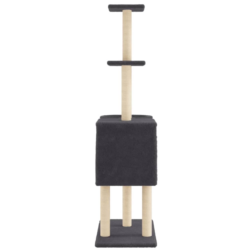 Albero per Gatti con Tiragraffi in Sisal Grigio Scuro 145 cm — miniatura 4 di 8