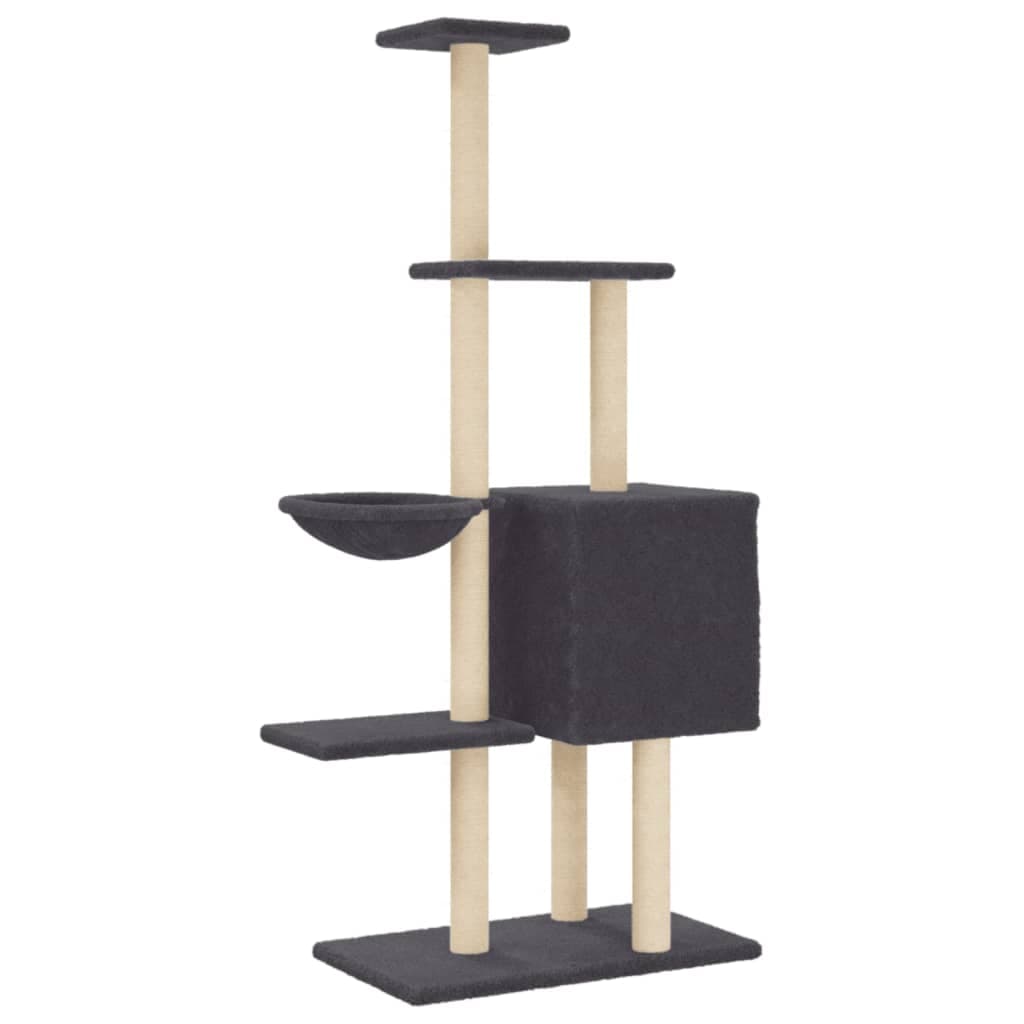 Albero per Gatti con Tiragraffi in Sisal Grigio Scuro 145 cm — miniatura 5 di 8